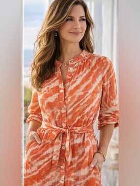 SOFT SURROUNDINGS Big Sur Tie Dye Gauze Cotton Dress